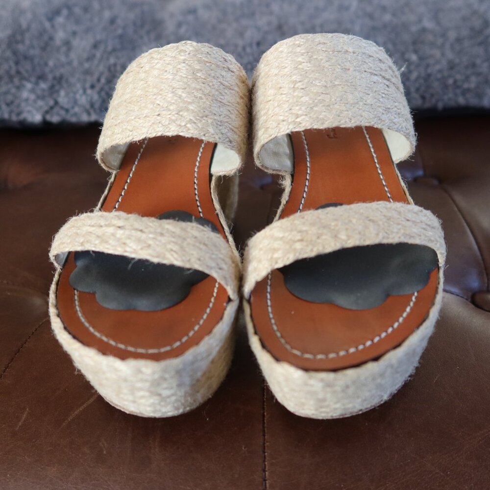 Elizabeth and James "Boca" tall platform wedge sandals/shoes size 6B raffia/jute